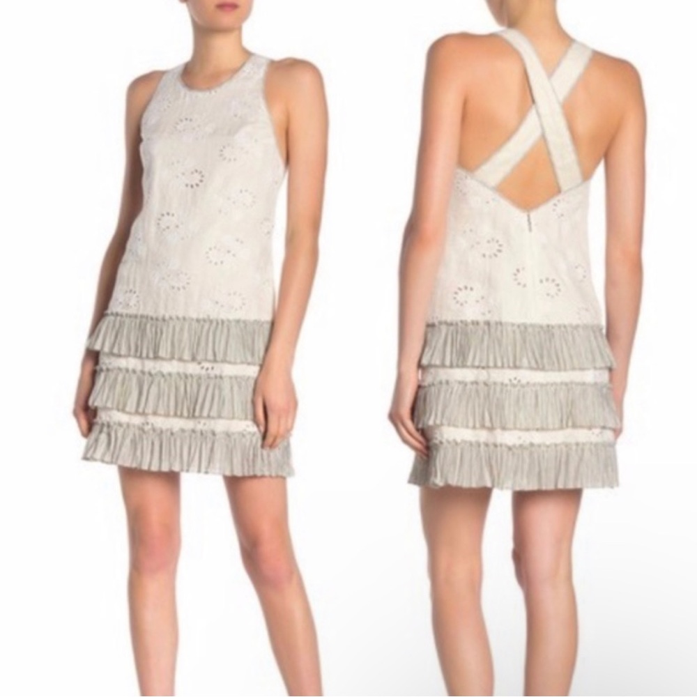 Rebecca Taylor White and Gray Sleeveless Dress